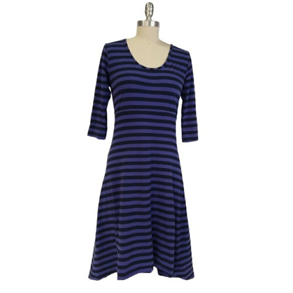 Horny Toad & Co. Stretchy Foxtrot Dress Size S Purple Blue Stripe Hi Low Hemline